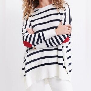 Mersea Amour navy stripe Sweater heart elbow patch one size like new fall